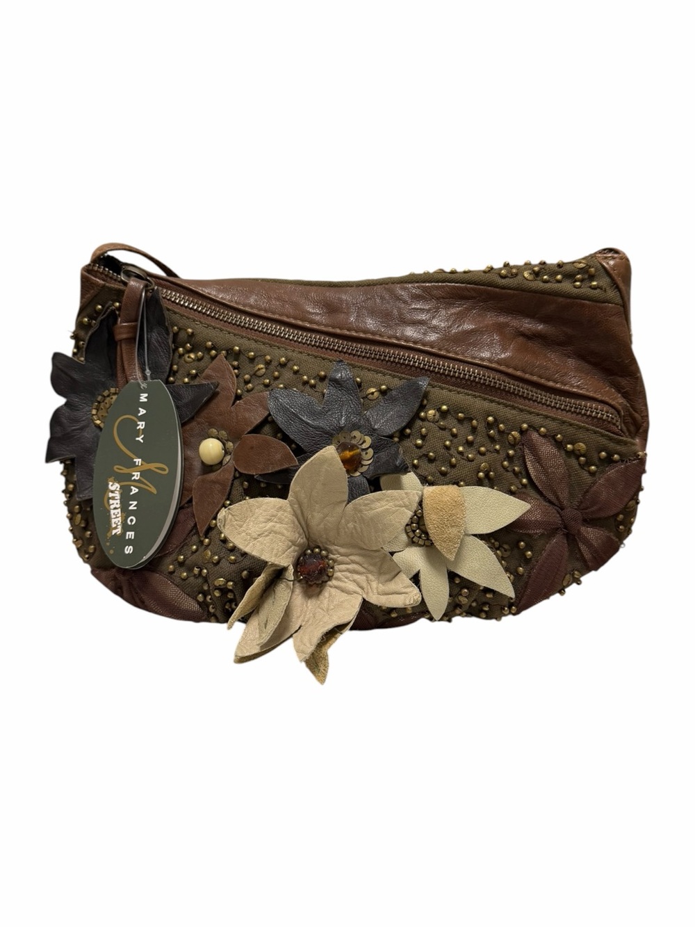 Mary Frances Brown/Multi Floral Leather Handbag